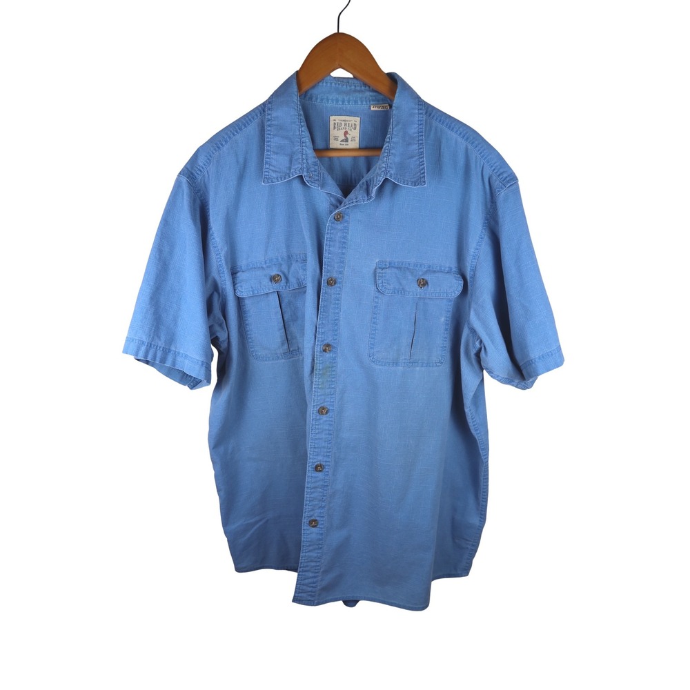 RedHead Brand Co Mens 2XL Blue Short Sleeve Button Down Utility Shirt Pocket